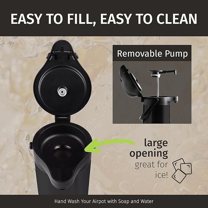 Airpot Coffee Dispenser With Pump, Black - 12 Hours Hot Water Dispenser with Pump, 36 Hours Cold - Coffee Thermal Carafe for Hot Drinks, Tea Flask for Beverages -Large Carafe w/ One-Handed Dispensing