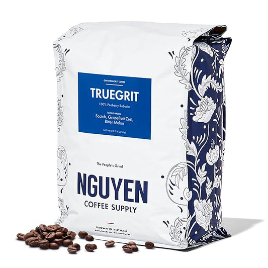 Nguyen Coffee Supply - Truegrit Robusta: Medium Roast Whole Coffee Bean, Vietnamese Single Origin, Direct Trade, Low Acid with High Caffeine Content, Roasted in Brooklyn [5 Ib Bag]