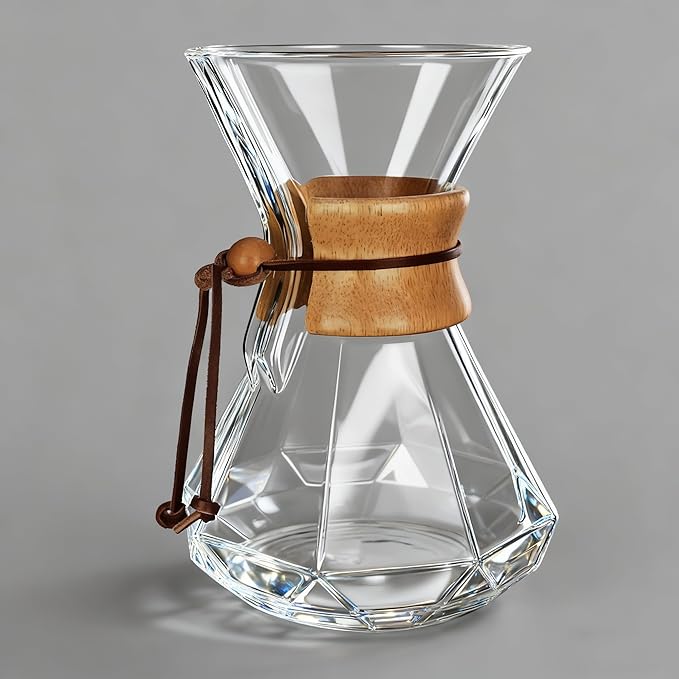 AGOGO Pour Over Coffee Maker Glass - 6/8/10 Cup Barista Kit with 304 Stainless Filter for Home, Office, Camping, Cafes - Easy Clean Coffee Dripper Set (Rag&Brush Included) (10 Cup/34 oz-Diamond Shape)