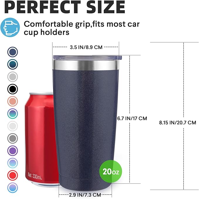 Volhoply 20oz Stainless Steel Tumbler with Lid and Straw,Double Wall Insulated Travel Iced Coffee Mug Fits Car Cup holder,Powder Coated Cups for Hot and Cold Drinks,Gifts for Women Men（Navy,1 Set）