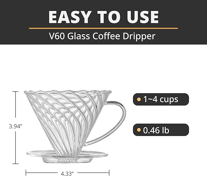 Coffee Dripper, Resuable Pour Over Coffee Maker With Handle, Slow Brewing Coffee Pour Over for Cafe, Travel, Home&Offices, Single Cup Coffee Pour Over, #02 (Borosilicate Glass, 1-4 Cups)