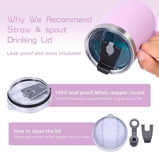 Volhoply 12oz Insulated Leakproof Coffee Mug with Flip & Straw Lid Bulk 8 Pack,Double Wall Vacuum Stainless Steel Travel Tumbler Cup with Handle,Reusable Camping Keep Cold/Hot(Purple,8 Set)