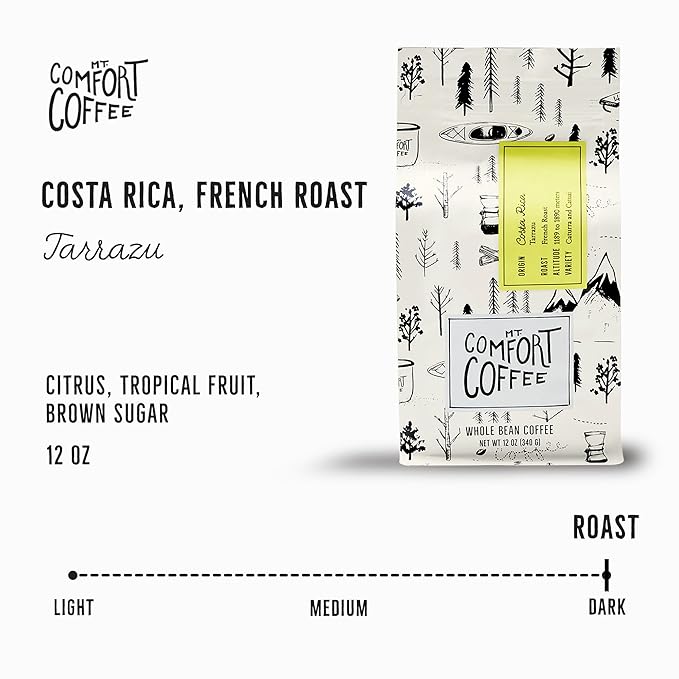 Mt. Comfort Coffee Costa Rica French Roast, 12 Ounce - Notes of Citrus, Tropical Fruit, & Brown Sugar - Premium Roasted Whole Beans