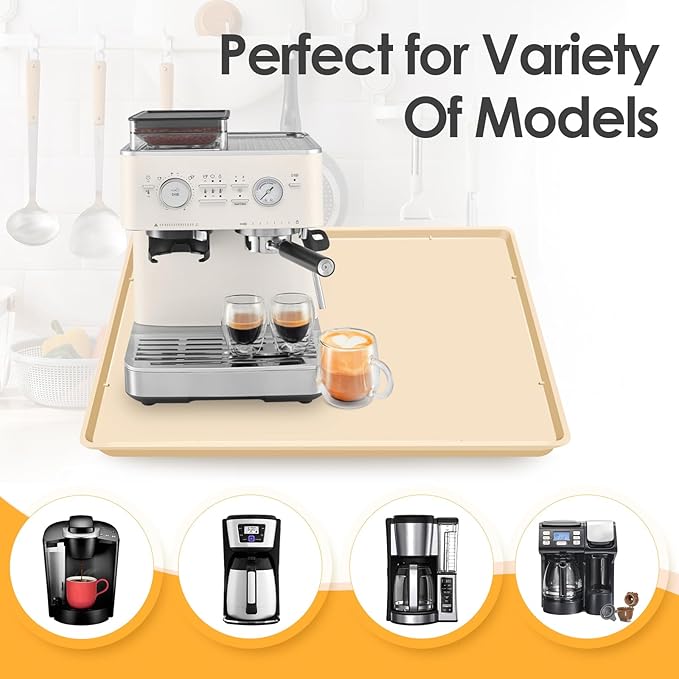 TOHONFOO Silicone Coffee Maker Mat with Lip, 19.7'' x 15'' Heavy Duty Coffee Maker Mat for Countertops, Coffee Tray Fit Under Coffee Machine Appliance Automatic Machines Espresso Accessory, Beige