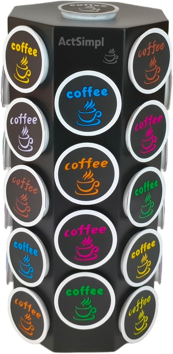 Compact Sturdy Metal K Cup Holder, Stylish and Modern Designed Coffee Pod Carousel, K Cup Storage Organizer, 36+1 Pods Capacity, No Assembly Required