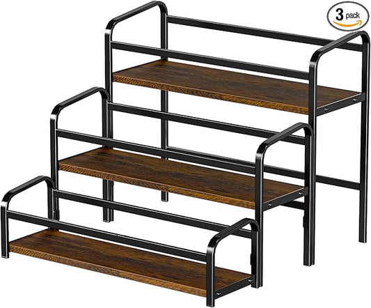 Coffee Syrup Rack Organizer, Wine Racks, Spice Racks, 3-Tier (Magnetic Connection) 12 Bottles Storage Shelves for Syrup Bottle Holder Stand for Coffee Bar, Kitchen Countertop, Rustic Brown & Black