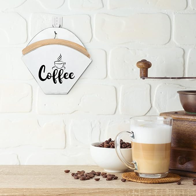 Cone Coffee Filter Holder Farmhouse Filter Storage Container Wall-mount Vintage Paper Holder Coffee Bar Accessories(White)