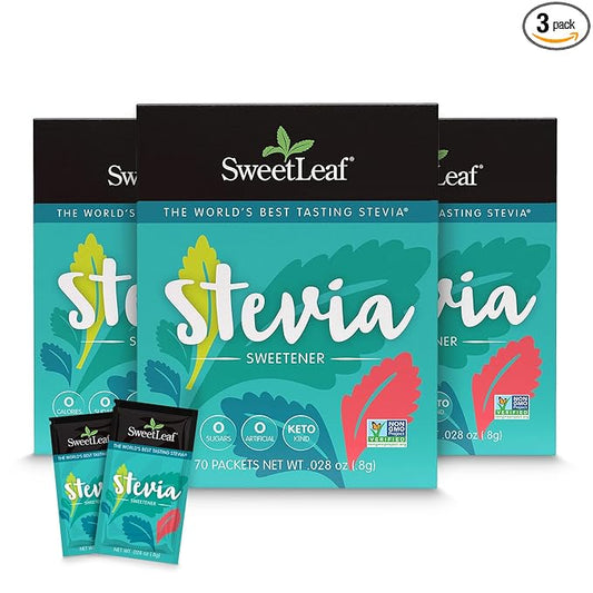 SweetLeaf Stevia Powder Packets - Zero Calorie Sweetener with Stevia Leaf Extract, No Artificial Sweetener Additive, Sugar Free, Keto Friendly, Non GMO, Gluten Free - 70 Packets (Pack of 3)