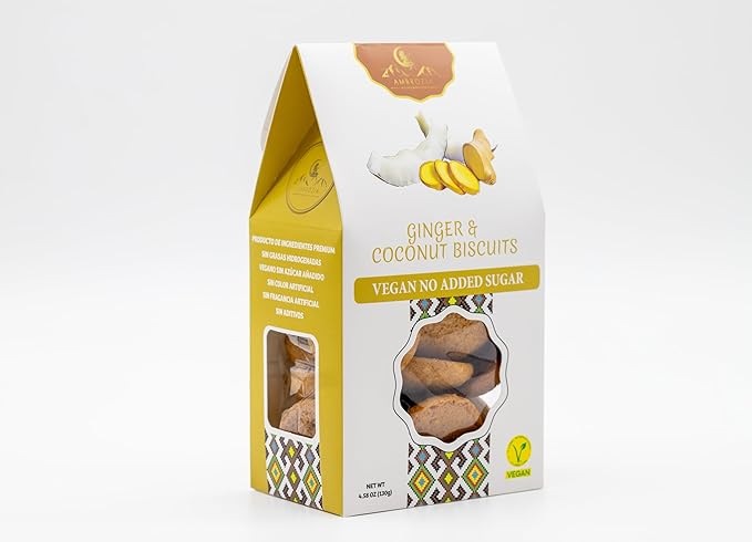 Ambrozia Vegan Snack Biscuits – Ginger & Coconut - Soft Baked, No Added Sugar, Clean Label, High Fiber & Wholesome Ingredients, Kid-Friendly, Healthy Snacks for Active Lifestyles, 4.58 Oz