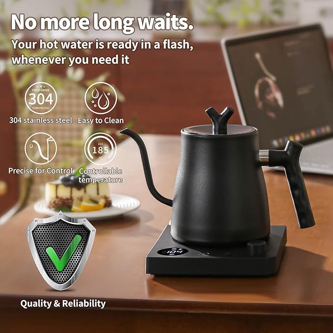 Water Kettle Electric,Gooseneck Electric Kettle with 50pcs Coffee Filter,±1℉ Temperature Control, Fast Heating, Stainless Steel Interior, Ideal for Precise Pour-Over Coffee and Tea