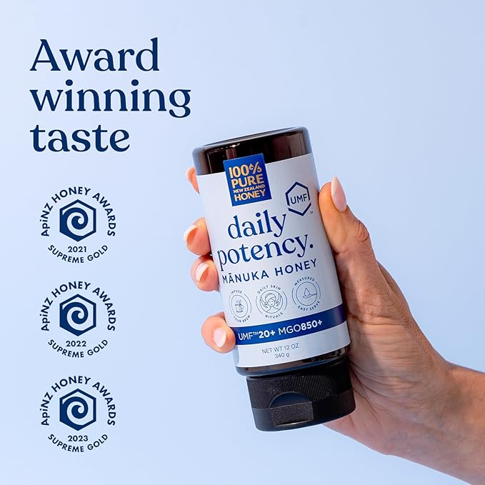 Manuka Honey New Zealand 100% Pure UMF 20+ MGO 826+ Squeezy Honey Raw & Unfiltered Certified Award Winning Silky Smooth Taste & Texture 12 Oz