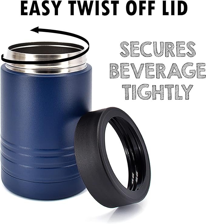 Clear Water Home Goods - 12 oz Stainless Steel Double Wall Vacuum Insulated Can or Bottle Beverage Cooler - Powder Coated Navy Blue - 6 Pack