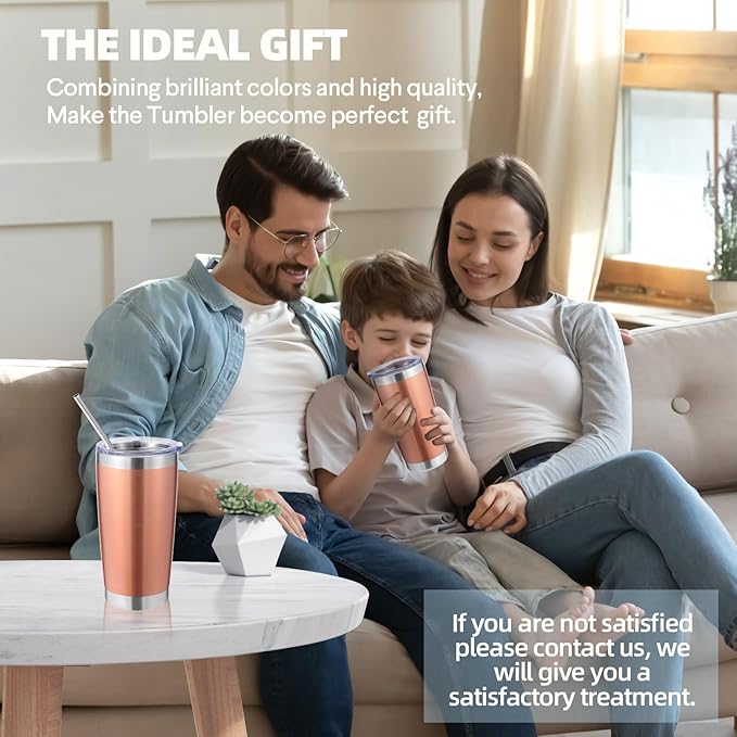 Volhoply 20oz Stainless Steel Tumbler with Lid and Straw Bulk 4 Pack,Double Wall Insulated Travel Ice Coffee Mug Fits Cup holder,Powder Coated Cups for Hot/Cold Drinks,Gifts for Women（Rose Gold,4 Set）