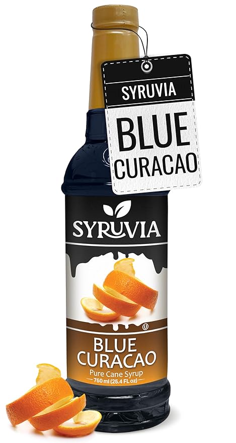 Syruvia Blue Curacao Syrup, Flavored Syrup for Cocktails, Drinks, Lemonades, Iced Teas, and Desserts – 25.4 fl oz