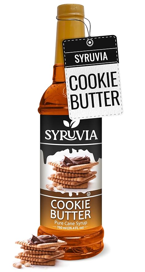 Syruvia Coffee Syrup, Cookie Butter Flavored Syrup for Drinks, Lattes, and Desserts – 25.4 fl oz