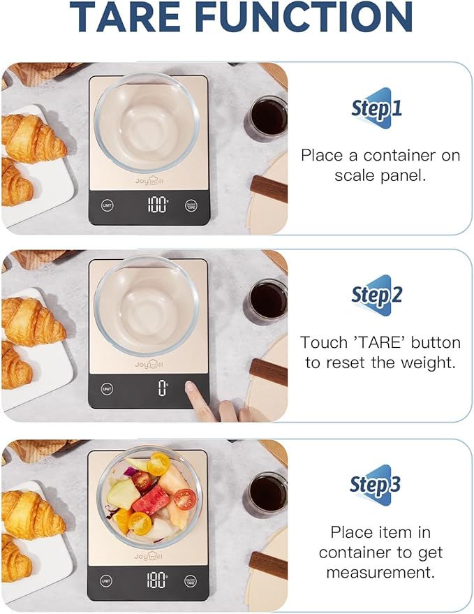 JOYHILL 22lb Food Scale, Digital Kitchen Scale Food Ounces and Grams Premium Stainless Steel Food Weight Scale with LED Display, Batteries Included