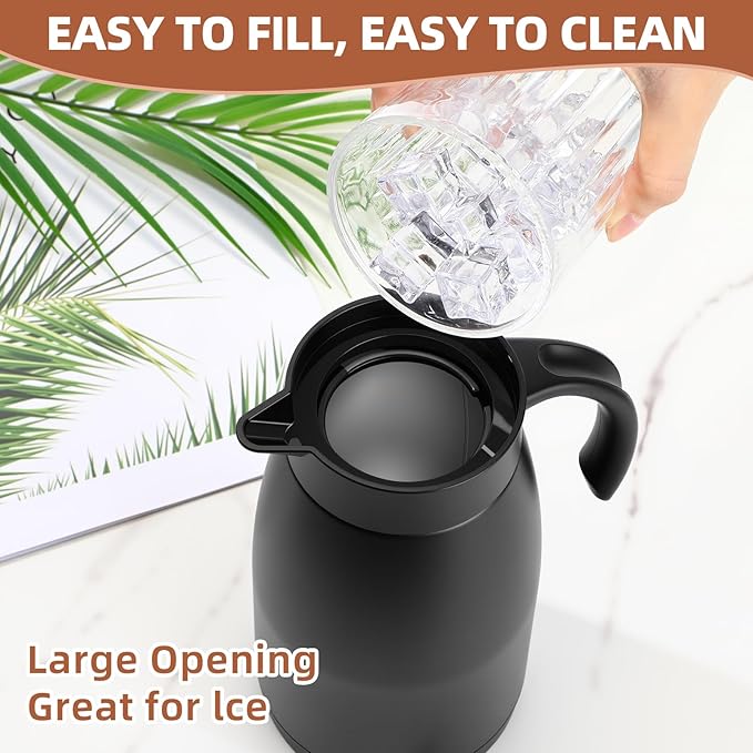 Norme 2 Pcs Thermal Coffee Carafe Insulated Stainless Steel Coffee Carafe for Hot Liquid Vacuum Thermal Pot Creamer Pitcher Dispenser with Brushes Keeping Hot Water Milk(Black,34 oz)