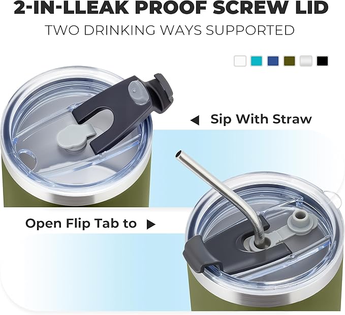 MEWAY 12 oz Lowball, Tumbler Stainless Steel Double Wall Vacuum Insulated Mug with Straw and Lid, Cleaning Brush ，Durable Powder Coated Insulated Coffee Cup for Cold & Hot Drinks (Army Green,4 pack)