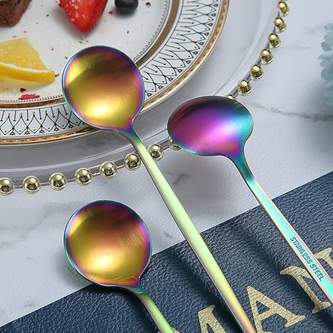 Matt Rainbow Teaspoons 6 Piece, 6.6'' - Stainless Steel, Colorful, Dishwasher Safe