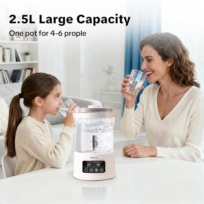 Kawu Electric Kettle, 2.5L Health Pot with Temperature Control, 7-in-1 Multi-function Glass Electric Kettle, Built-In Timer, Keep Warm, Touch Control Smart Tea Maker for Soup, Porridge, Herbal Tea