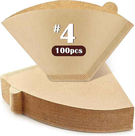 100 Count #4 Cone Coffee Filters 8-12 Cup, Natural Coffee Filters 4 Cone Paper fits for Pour Over and Drip Coffee Maker, Unbleached, Chlorine Free