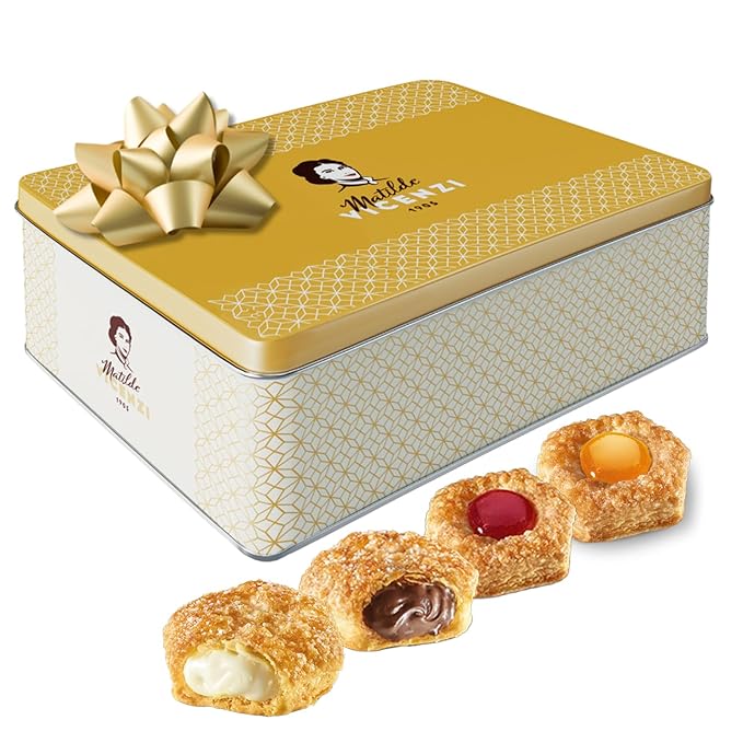 Matilde Vicenzi Millefoglie D'Italia Cookie Tin - Imported Assortment of Italian Butter Cookies & Crispy Tea/Coffee Pastries, Kosher Dairy - Gift Box for Thanksgiving, Holiday Gifting - 13.76oz (390g)
