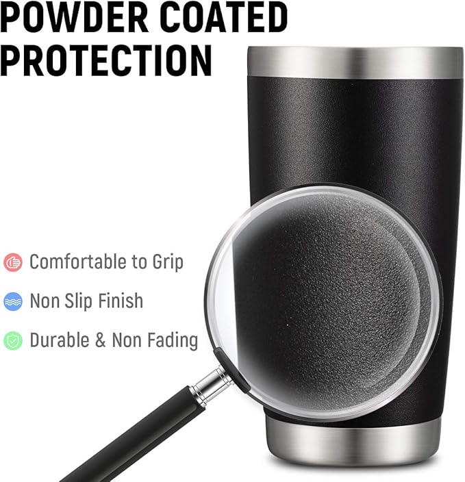 COMOOO 20oz/8Pack Black Tumbler Double Wall Vacuum Insulated Coffee Travel Mug Stainless Steel Tumbler with Lid and Straw Coffee Cup for Cold Drinks & Hot Beverage, Home and Outdoor (Black, 8 Pack)