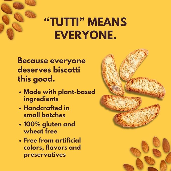 Tutti Gourmet Gluten Free Almond Biscotti, 9.9 oz (283g) Resealable Cookie Bag - Vegan and Halal Snacks