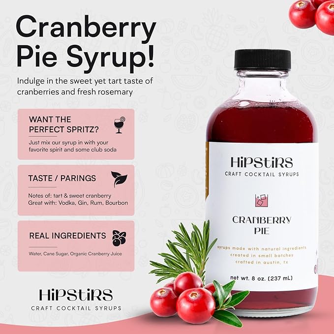 HipStirs Holiday Trio Pack - Our Cocktail Mixers Variety Pack Contains our Delicious Pumpkin Spice Syrup, Classic Cranberry Pie Syrup & Timeless Old Fashioned Drink Mix (8 Fl Oz)