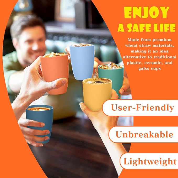 Homienly Wheat Straw Cups, Alternatives to Plastic Cups Reusable Set of 6, Unbreakable Drinking Cup Water Tumblers for Kitchen,Camping, Party, Dishwasher Safe Drinking Glasses Set(12 OZ, Colorful)