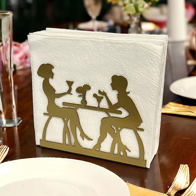 Metal Napkin Holder for Home Kitchen Restaurant Picnic - Women Theme Tabletop Paper Organizer Upright Tissue Dispenser (Gold)