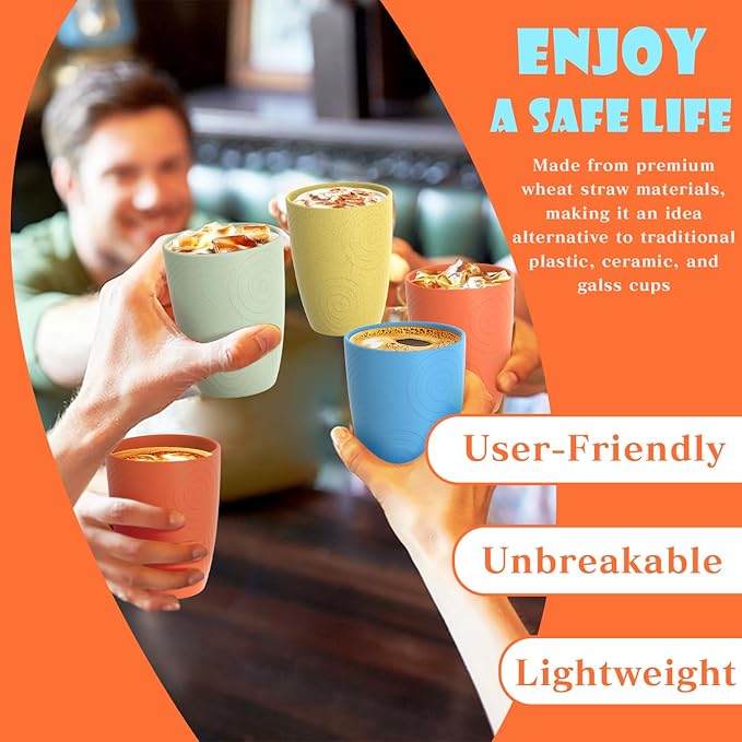 Homienly Kids Cups Premium Wheat Straw Cups Set of 4, Reusable Cups, Unbreakable Drinking Cup 12 OZ, Dishwasher and Microwave safe, Tumbler for Juice, Drinks, Milk - Beach Color