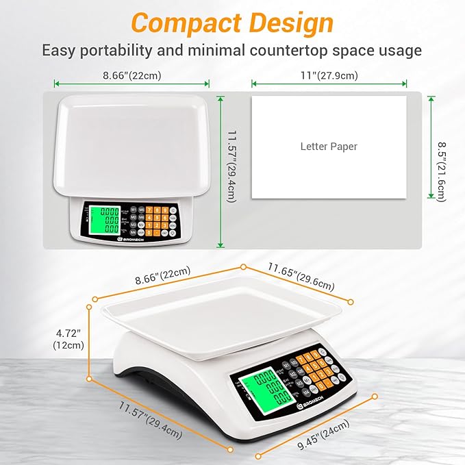 66lb/30kg Commercial Digital Kitchen Scale with Price Computing, LCD Display, KG/LB Conversion, for Food, Baking, Cooking, Meat, Includes Adapter