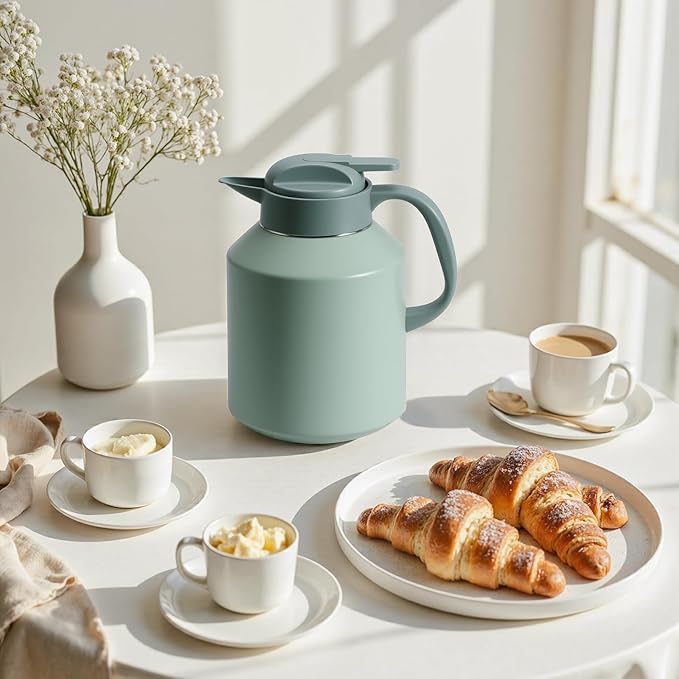 70 oz Thermal Coffee Carafe Insulated for Keeping Hot and Cold, Stainless Steel Vacuum Thermal Coffee Pot for Coffee, Tea, Water for Parties, Green