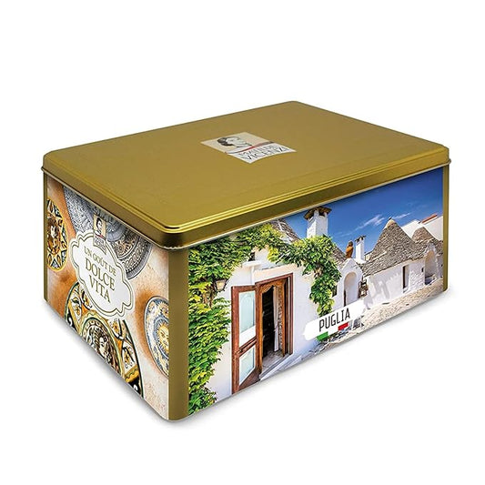 Pasticceria Matilde Vicenzi Puglia Cookie Gift Tin - Assorted Variety Of Bite Size Cream Filled Pastries & Gourmet Italian Shortbread Cookies In Individually Wrapped Trays - Baked Fresh In Italy, 720g