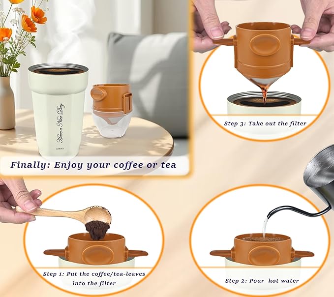 ZK&HX LIFE Pour Over Coffee Maker,Travel Coffee Mug,Insulated Coffee Mug,Camping Coffee Makers,Tea Infuser Mug for Loose Leaf Tea,Travel & On the GO