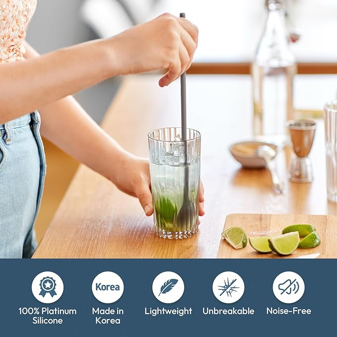 carrotez 9.9" Silicone coffee stirrer, Long Reusable Coffee Spoon for Iced Tea, Multipurpose Beverage Stirring Spoon - Cocoa Brown