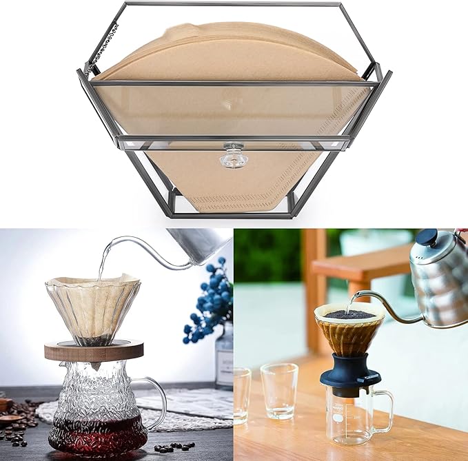 ELLDOO Black Glass Coffee Filter Holder Coffee Paper Storage Container Filter Paper Dispenser Rack with Dustproof Cover