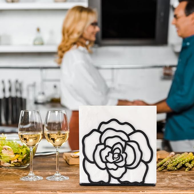 Napkin Holder for Table,Metal Napkin Holder for Kitchen Dining Farmhouse Cocktail Picnic Bar Rustic, Modern Napkins Holder for All Dining Room Decors (Flower)