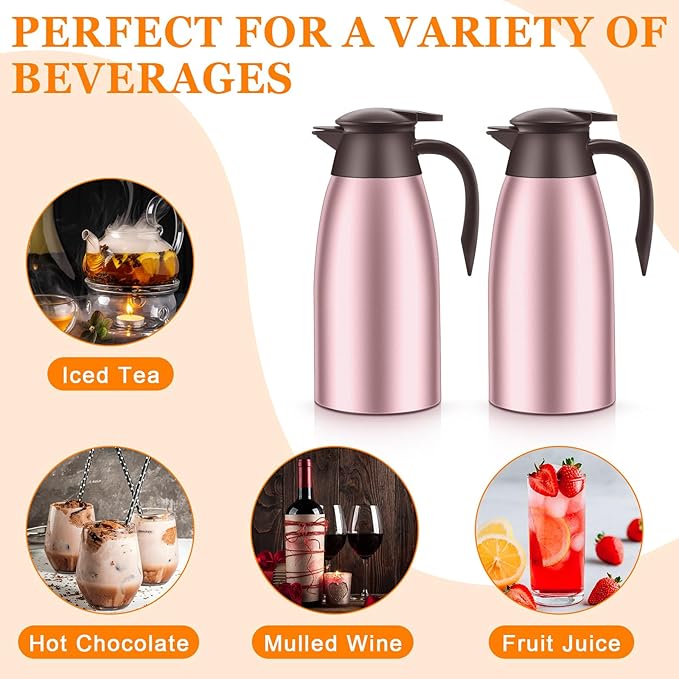 Norme 2 Pcs Thermal Coffee Carafe Insulated Stainless Steel Coffee Carafe for Hot Liquid Vacuum Thermal Pot Creamer Pitcher Dispenser with Brushes Keeping Hot Water Milk(Rose Red)