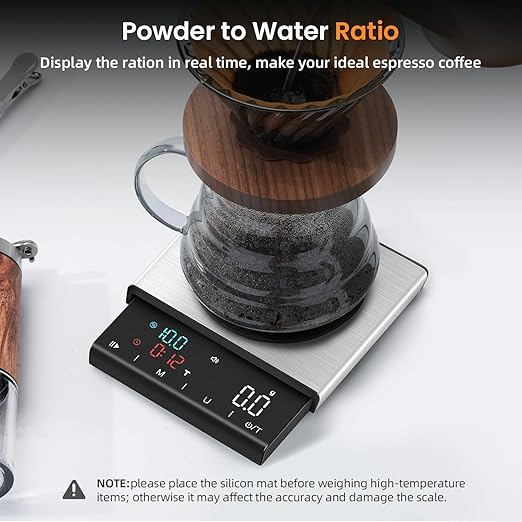 Coffee Scale with Timer, 0.1g High Precision Espresso Scale, Pour Over Coffee Weight Scale Rechargeable Coffee Scale for Espresso with Color LED Display, Touch Sensor, Silicone Cover