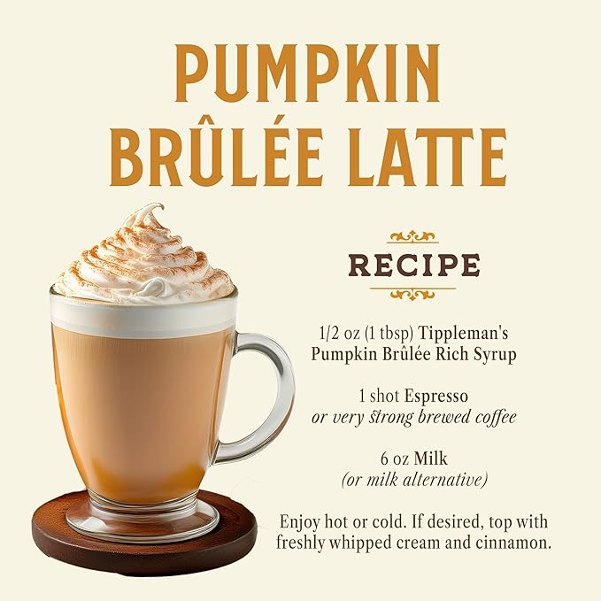 Tippleman's Pumpkin Spice Brûlée Coffee Syrup - Made with Raw Cane Sugar - Perfect for Lattes & Cold Brew, Fits Pump - 750ml