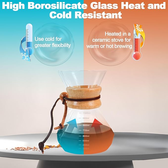 Pour Over Coffee Pot Set 1000ml Features 304 Stainless Steel Filter Glass Coffee Pot with High Borosilicate Glass Duckbill Spout Design Solid Wood Handle Pour Over Coffee Drippers Daily Brewing