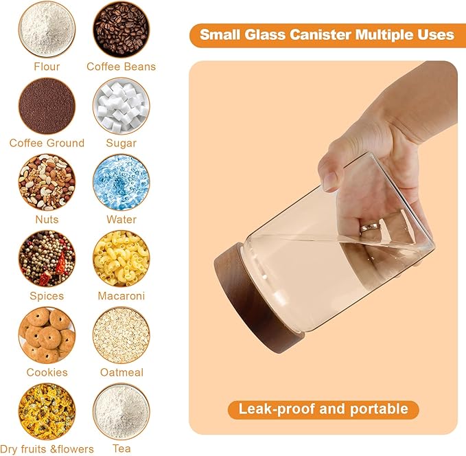 Airtight Glass Jars with Wooden Lid Glass Spice Jar Round Glass Storage Canister for Pantry Sugar Tea Coffee Bean Nuts Cookies Bath Salts (900ML*2PACK)