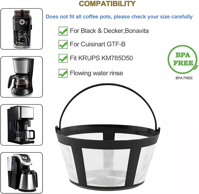 Reusable Coffee Filter Baskets 4-Pack, Compatible with Mr. Coffee, Black & Decker, Cuisinart & More, White, Small