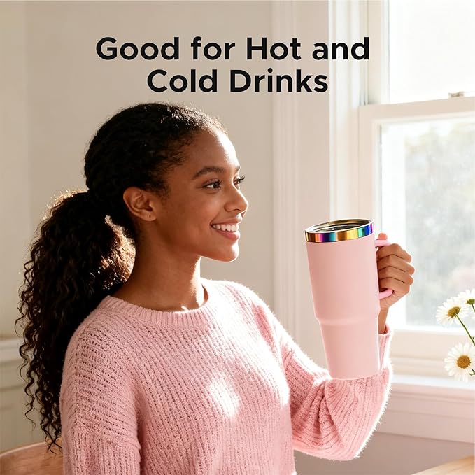 OMTech 30 oz. Tumblers with Handle & Lid, 12 Pack Tumbler Bulk with Double Wall Vacuum Insulation, Food-Grade Stainless Steel Insulated Coffee Mug, Sweatproof Travel Mug for Hot Cold Drinks, Pink