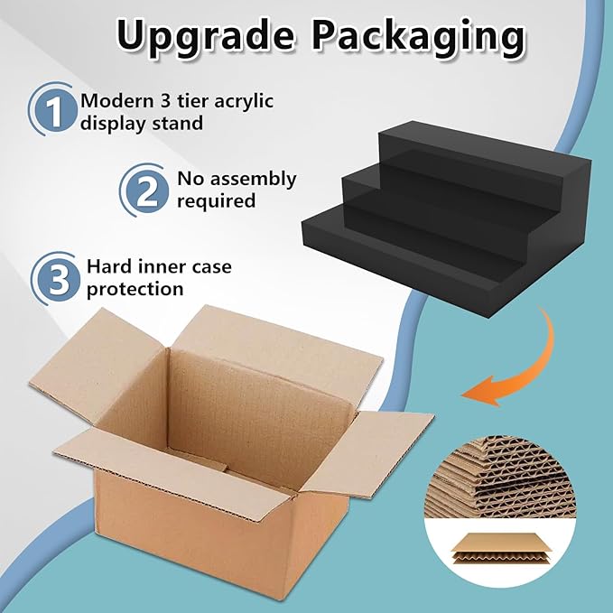 Liquor Bottle Display Shelf, Black Acrylic Riser Display Stand, Bar Shelves for Liquor Bottles, 3 Tier Shelf Organizer for Alcohol Figures Coffee Syrup Display, 16" L x 12.5" W x 6.5" H, Black