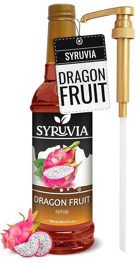 Syruvia Dragon Fruit Syrup, Flavored Syrup for Drinks, Cocktails, Lemonades, Iced Teas, and Desserts – 25.4 fl oz, With Pump