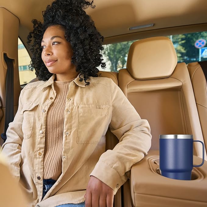 VEGOND 20 oz Tumbler with Handle Lid and Straw, Stainless Steel Insulated Travel Coffee Mug Spill Proof Double Wall Metal Tumbler Cup Keeps Drink Hot and Cold, Navy Blue 1 Pack