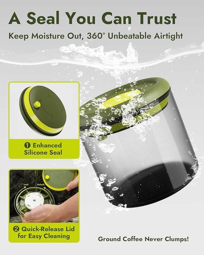 Airtight Coffee Canister – One-Way CO₂ Valve, UV Protection, 3X Thicker Glass, Coffee Bean Storage Container for Ground Coffee & Tea, 30.5 fl oz, for 0.8 lb Beans